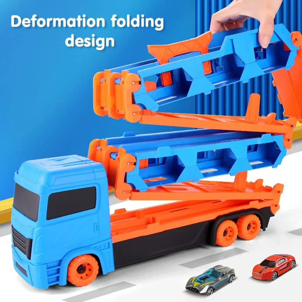 2-in-1 Car Transporter with Foldable Racing Track