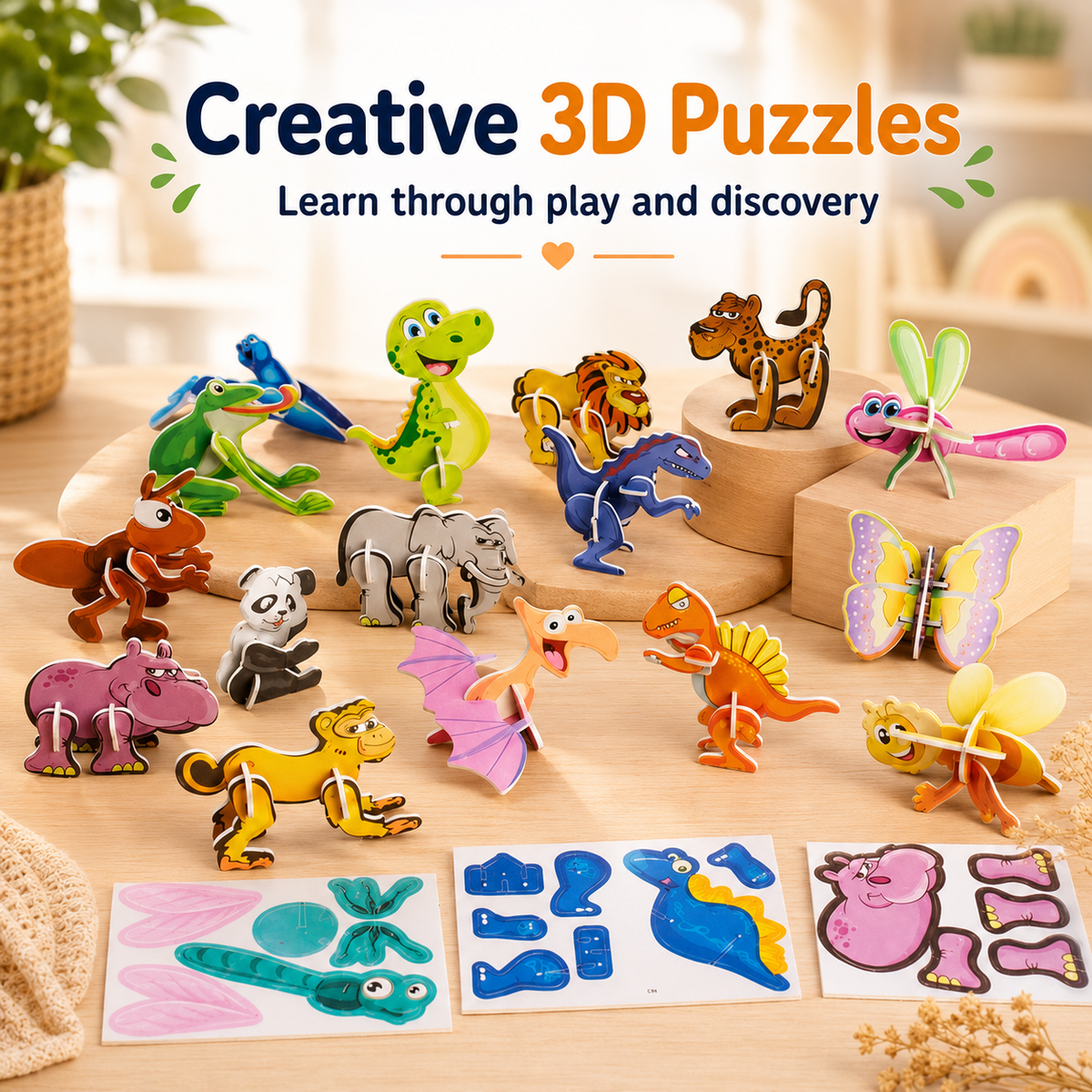 3D Cardboard Puzzle Set for Kids