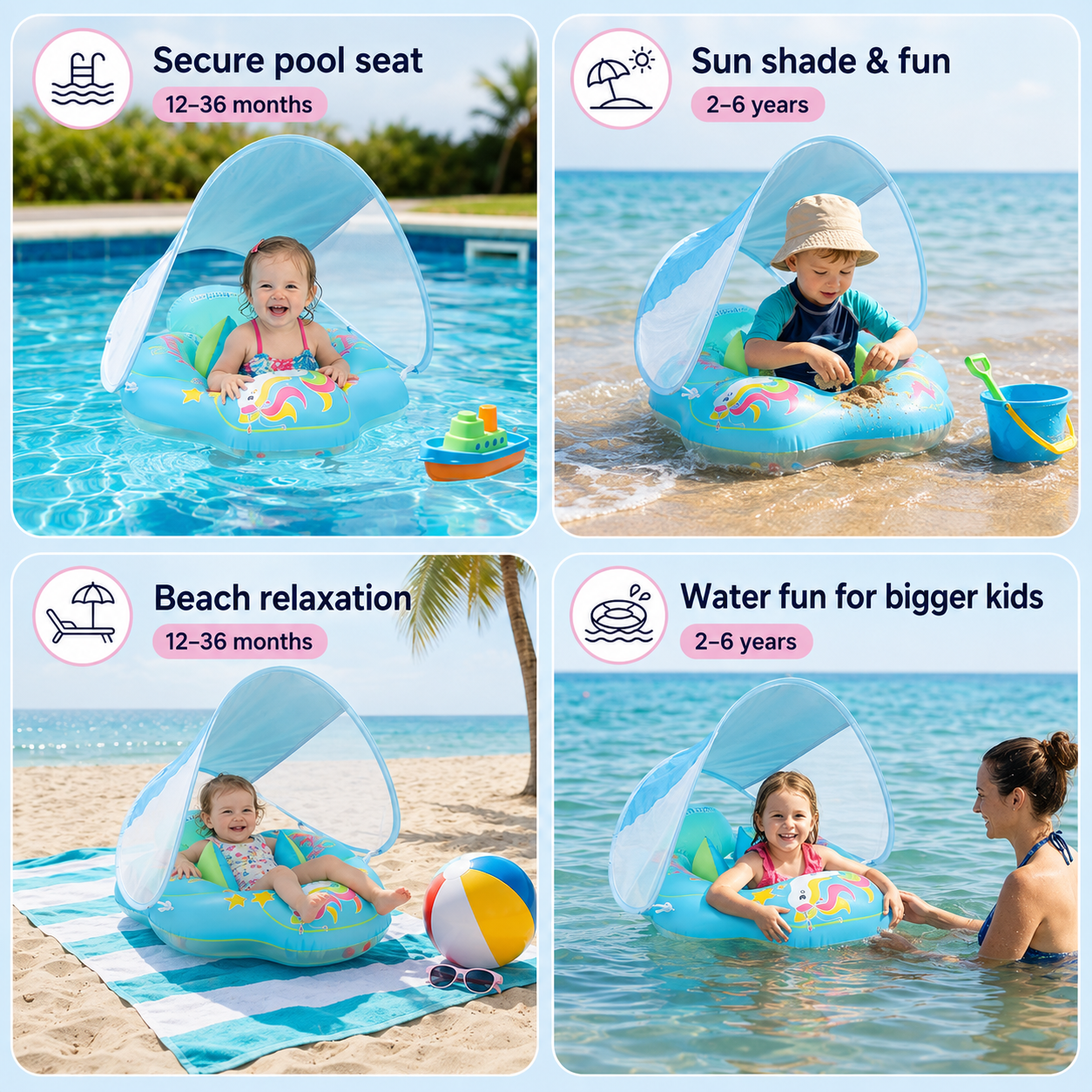 Inflatable Baby Swim Ring with Sun Canopy
