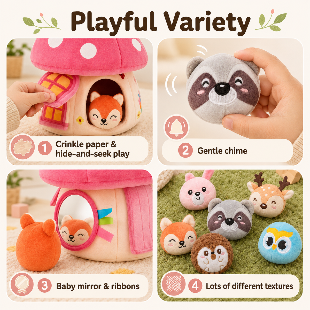 Plush Mushroom House Toy with Jungle Animals