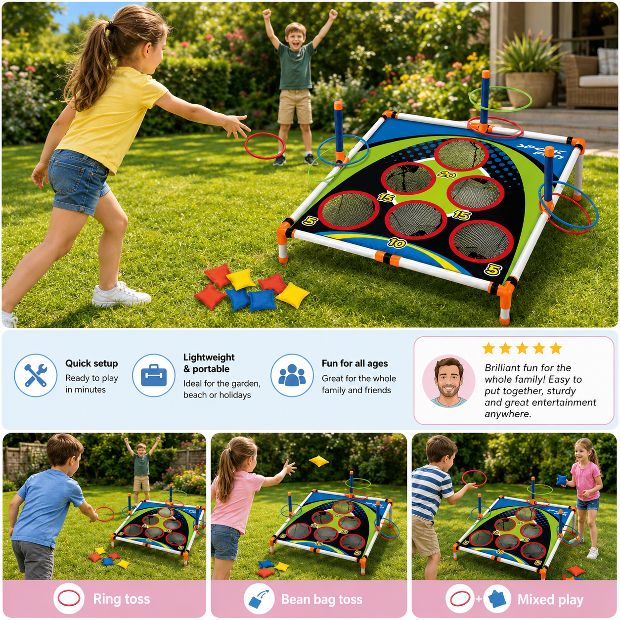 2-in-1 Cornhole and Ring Toss Game Set
