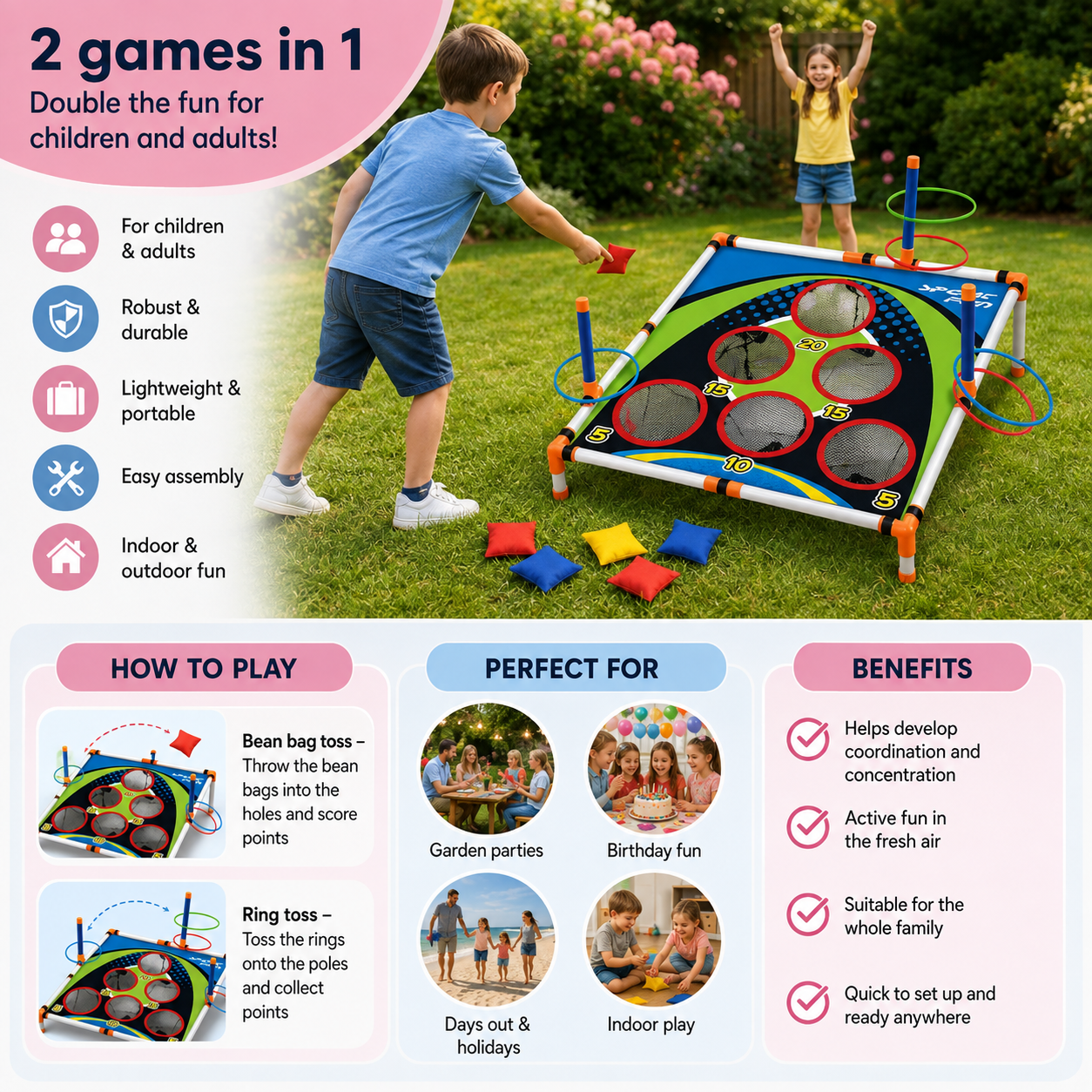 2-in-1 Cornhole and Ring Toss Game Set