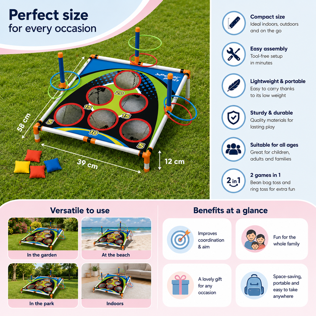 2-in-1 Cornhole and Ring Toss Game Set
