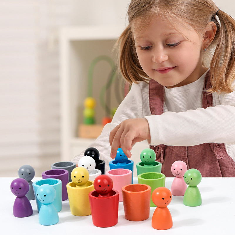 Wooden Montessori Colour Sorting Cup Game