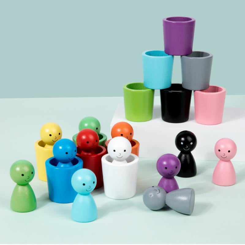 Wooden Montessori Colour Sorting Cup Game