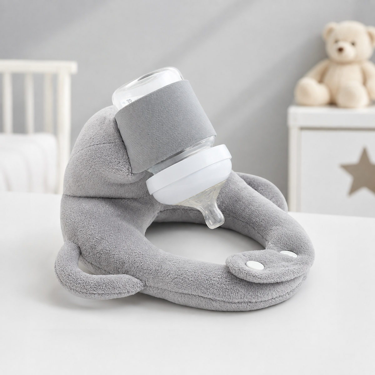 Baby Bottle-Feeding Support Pillow with Bottle Holder