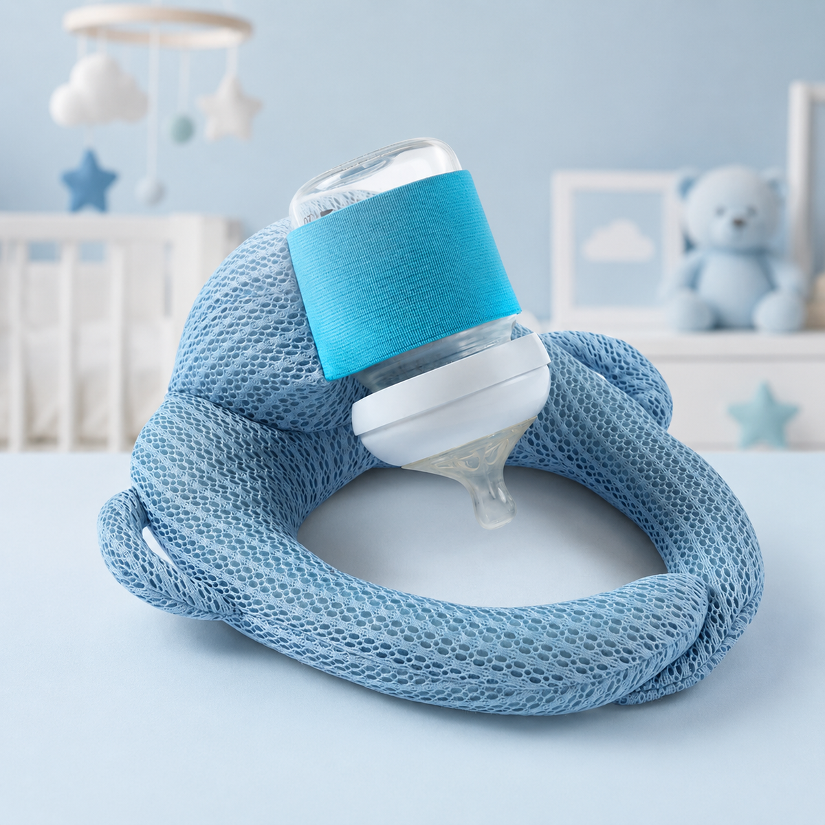 Baby Bottle-Feeding Support Pillow with Bottle Holder