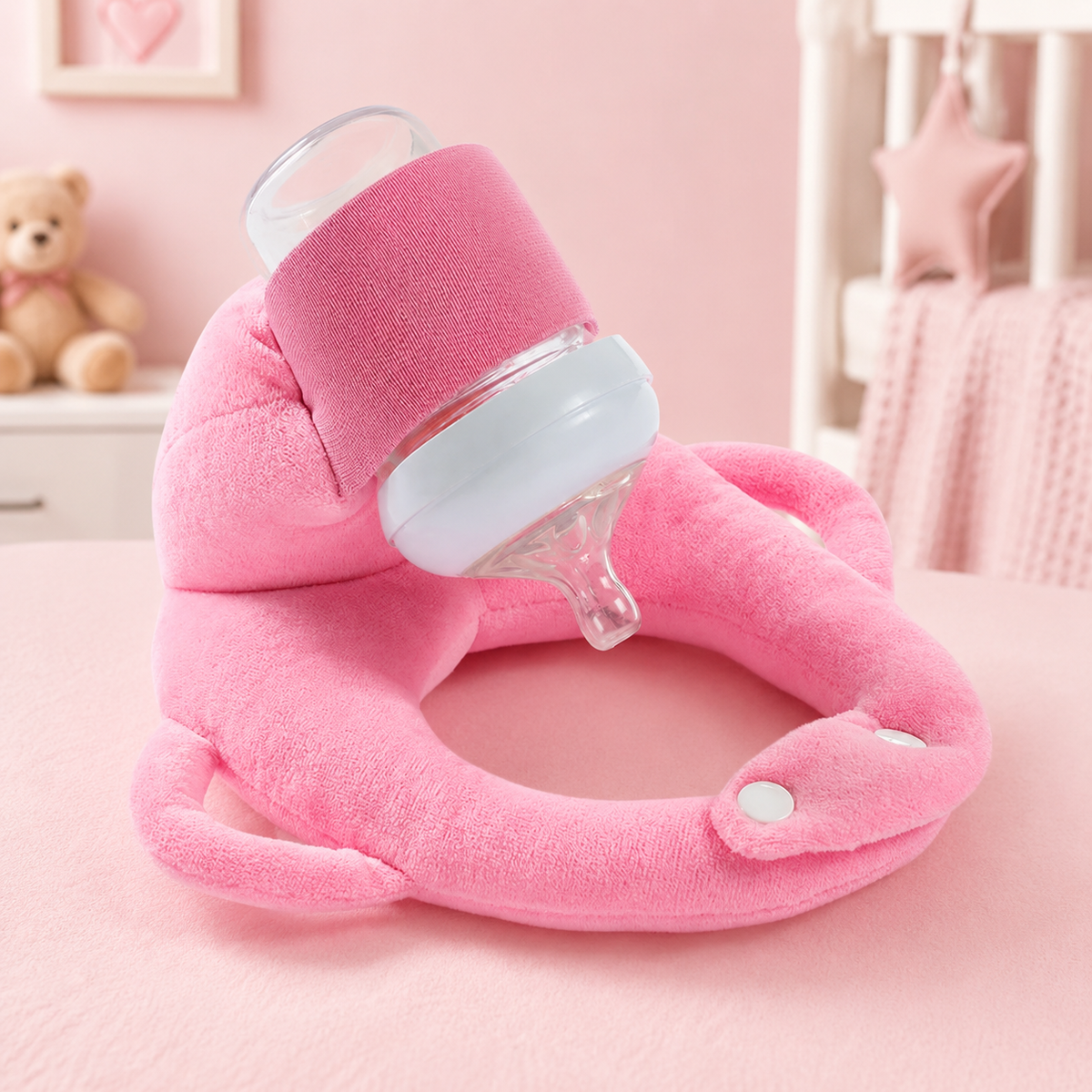 Baby Bottle-Feeding Support Pillow with Bottle Holder