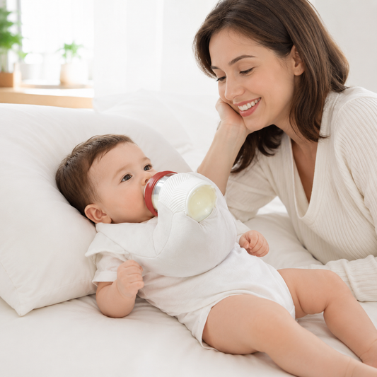 Baby Bottle-Feeding Support Pillow with Bottle Holder