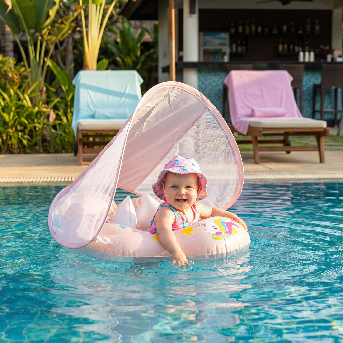 Inflatable Baby Swim Ring with Sun Canopy