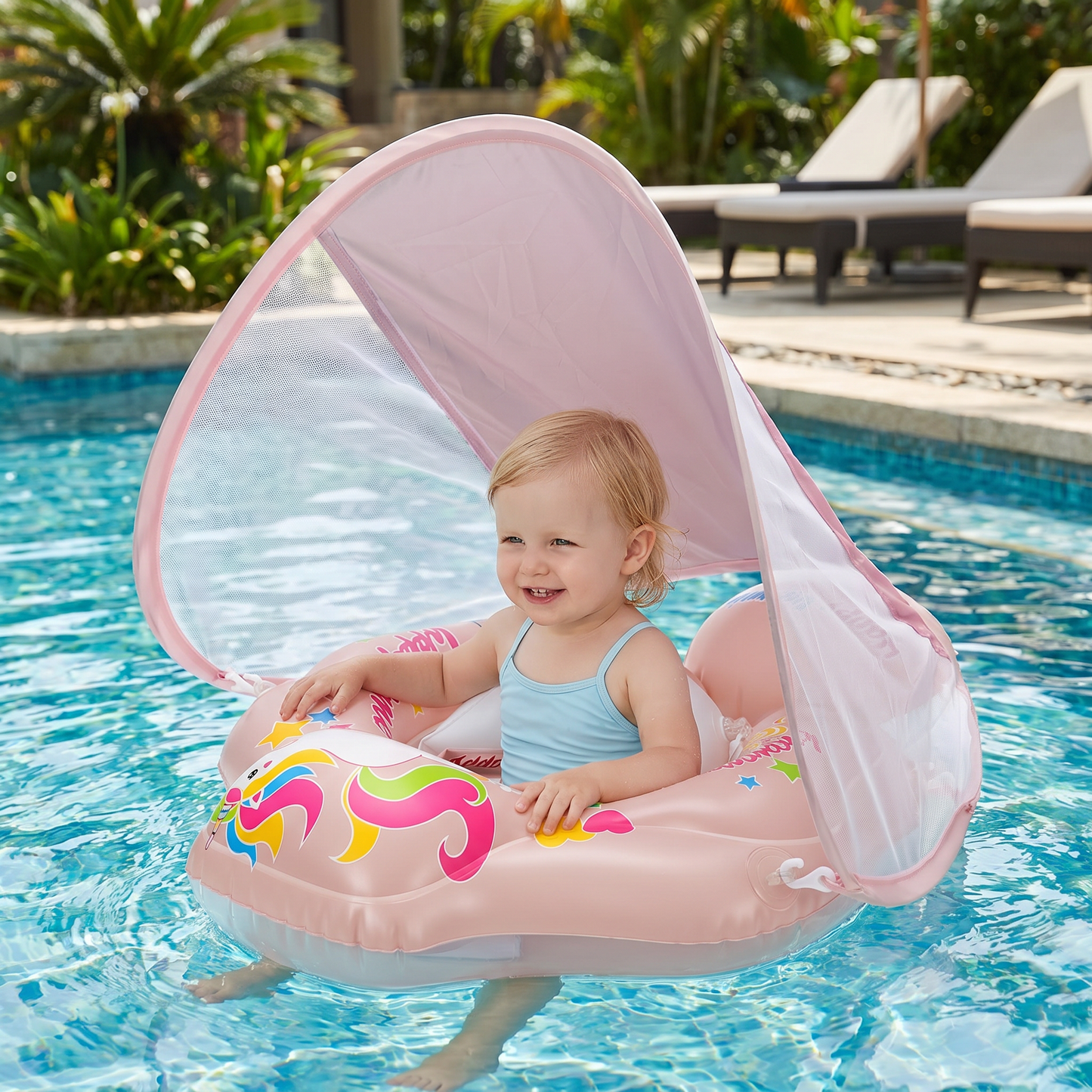 Inflatable Baby Swim Ring with Sun Canopy