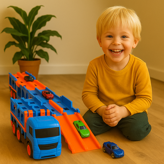 2-in-1 Car Transporter with Foldable Racing Track