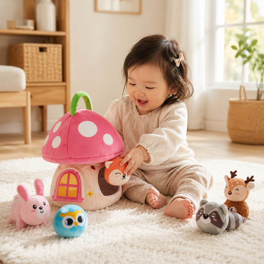 Plush Mushroom House Toy with Jungle Animals
