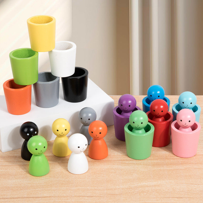 Wooden Montessori Colour Sorting Cup Game