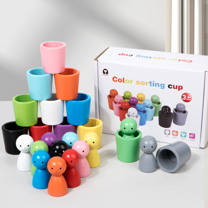 Wooden Montessori Colour Sorting Cup Game
