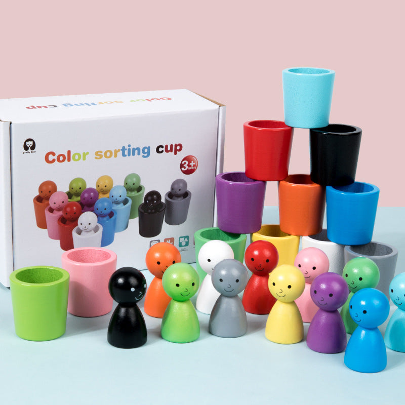 Wooden Montessori Colour Sorting Cup Game