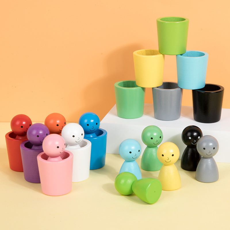 Wooden Montessori Colour Sorting Cup Game