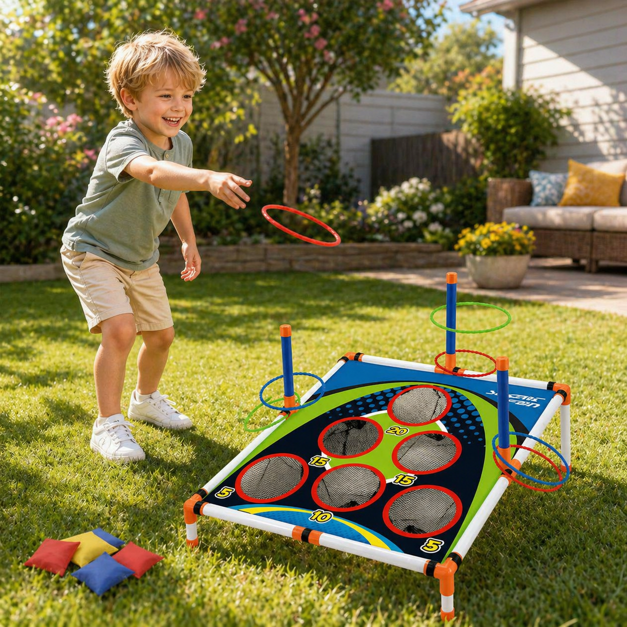 2-in-1 Cornhole and Ring Toss Game Set