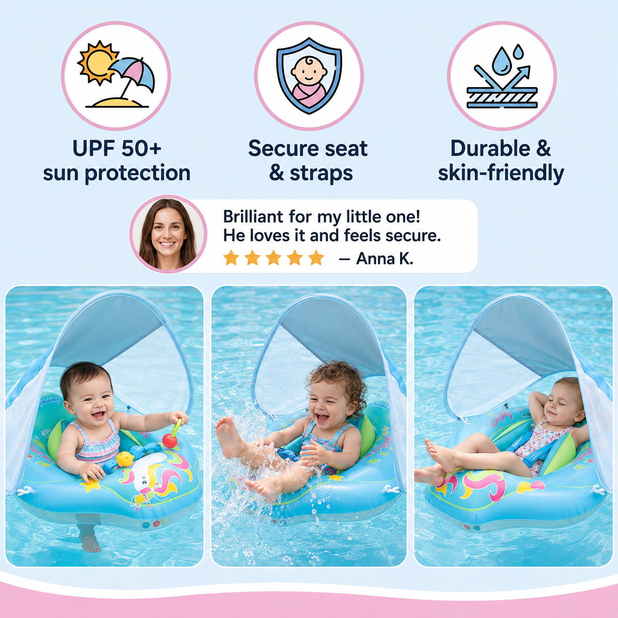 Inflatable Baby Swim Ring with Sun Canopy