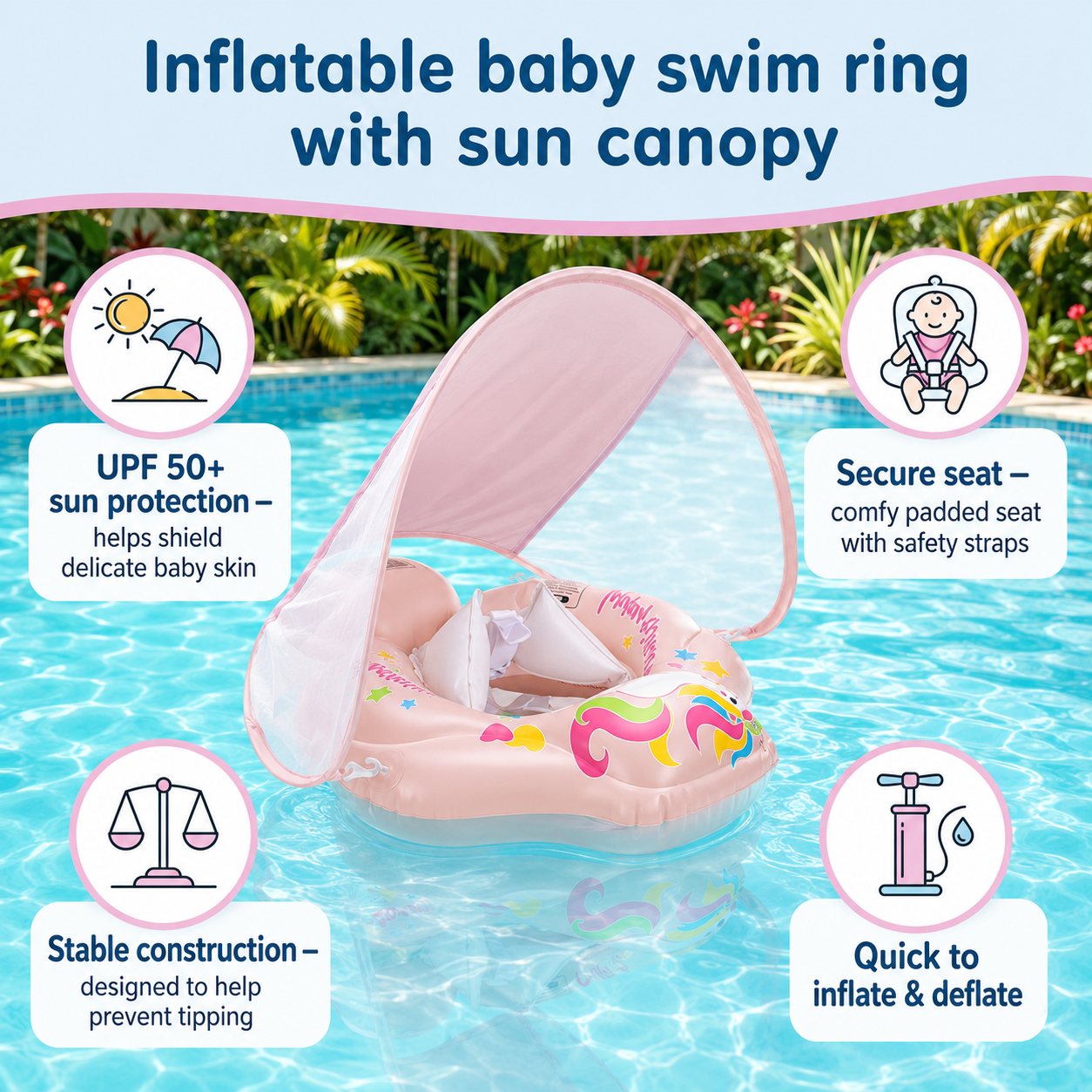 Inflatable Baby Swim Ring with Sun Canopy