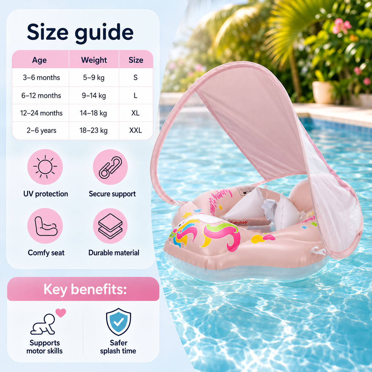 Inflatable Baby Swim Ring with Sun Canopy