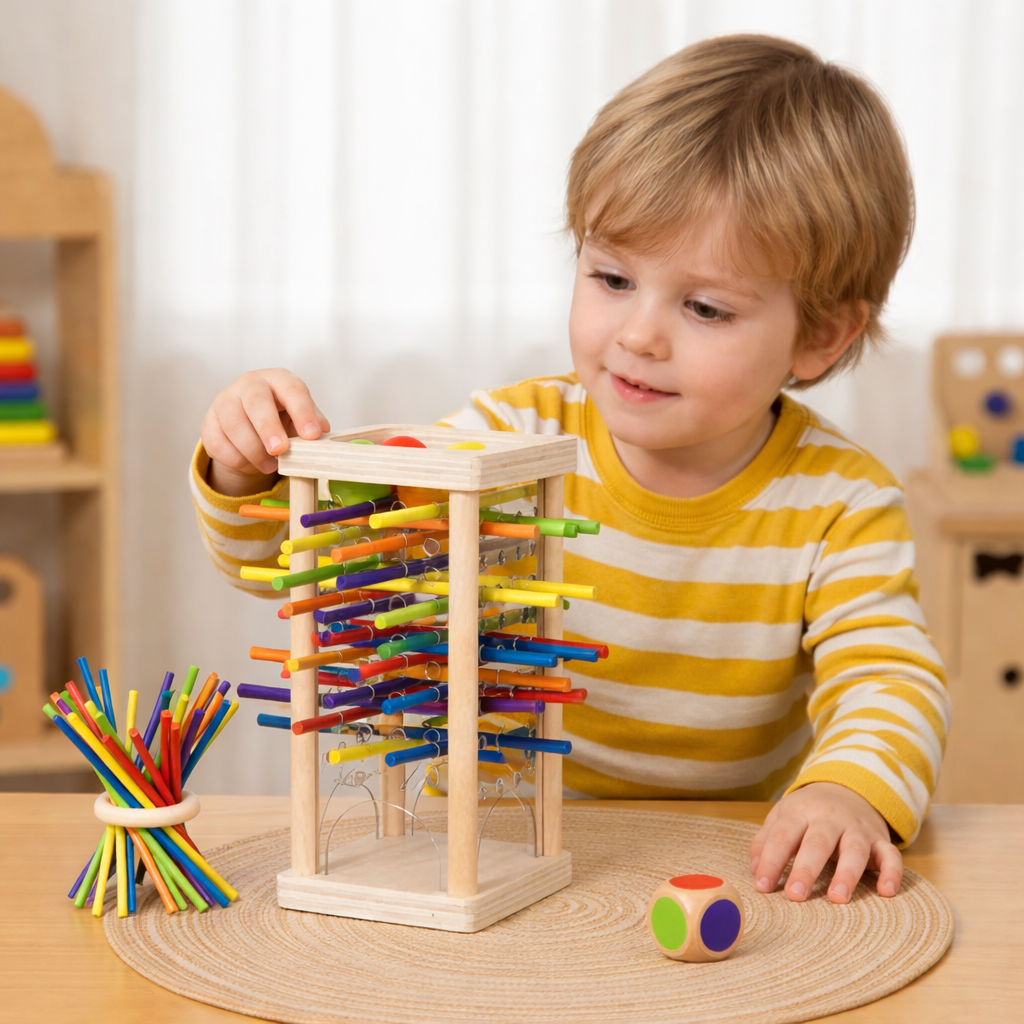 3-in-1 Wooden Ball and Stick Dexterity Game