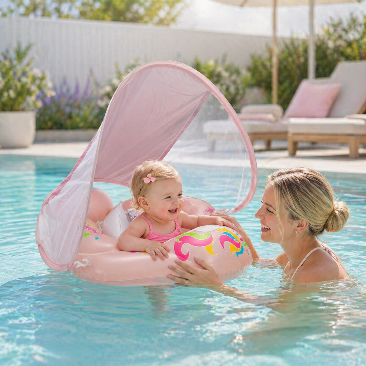 Inflatable Baby Swim Ring with Sun Canopy